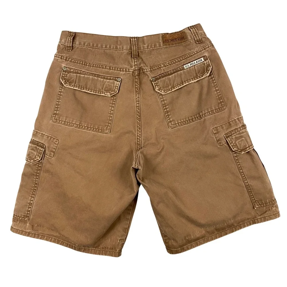 US Polo Assn Heritage Mens Cargo Shorts Tan‎ Size 31 Cotton Utility Pocket Y2K